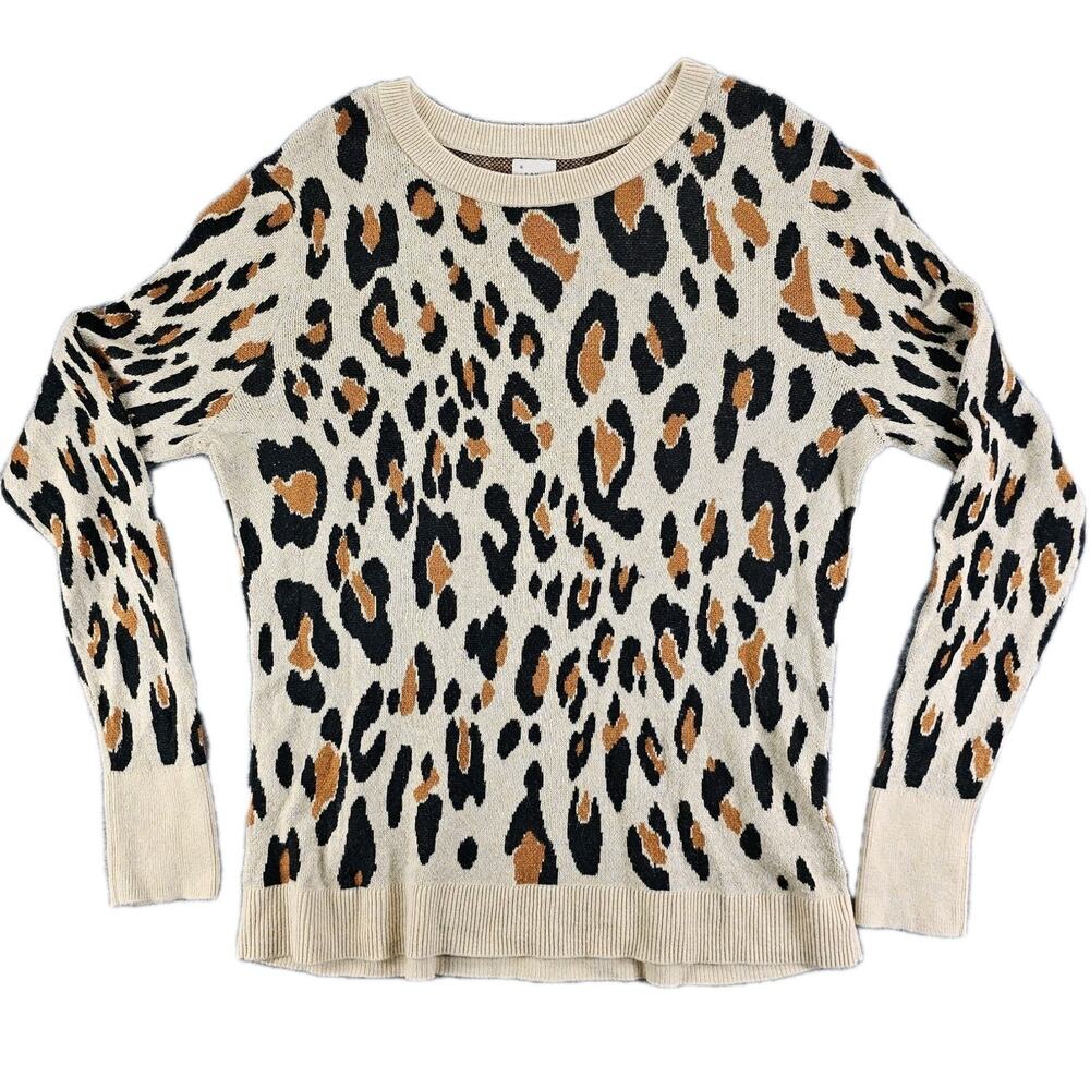 Womens Sweater XL Leopard Print Long Sleeve Tan Black Brown Pullover A New Day